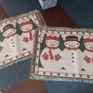 Christmas Snowman Knit Fabric Placemats-Set Of 8
